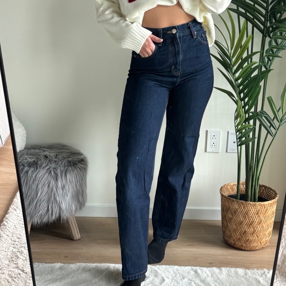 Jeans bleu foncé taille haute / Navy blue jeans high waisted - Picture 3 of 4